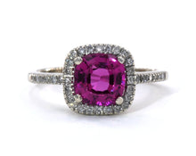 Load image into Gallery viewer, Pink Sapphire Diamond Halo Ring