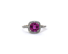 Load image into Gallery viewer, Pink Sapphire Diamond Halo Ring