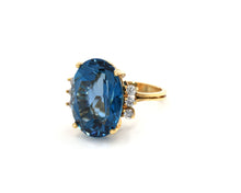 Load image into Gallery viewer, Yellow gold blue topaz and diamond ring