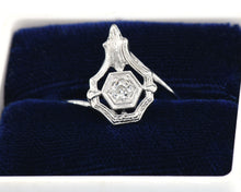 Load image into Gallery viewer, 10K White Gold Old Mine Diamond Converted Stick Pin Ring in box.