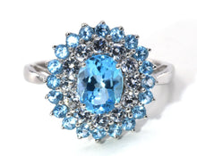 Load image into Gallery viewer, Blue topaz and white sapphire halo cocktail ring