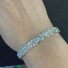 Load and play video in Gallery viewer, Antique Vintage Art Deco Platinum and Diamond Bracelet Set With Old European Diamonds and Single Cut Diamonds.