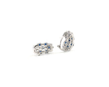 Load image into Gallery viewer, 14K White Gold Earrings Set With Sapphires and Diamonds