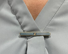 Load image into Gallery viewer, Vintage 14K yellow gold enamel and pearl bar brooch