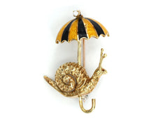 Load image into Gallery viewer, 14K Yellow Gold Enameled Snail With Umbrella Brooch With Diamond