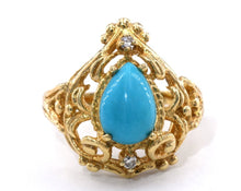 Load image into Gallery viewer, 14K Yellow Gold Ring Set With Synthetic Turquoise And Diamonds