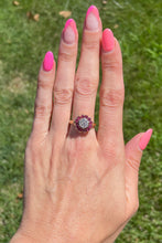 Load image into Gallery viewer, 14K yellow and white gold ring set with rubies and diamonds