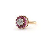 Load image into Gallery viewer, 14K yellow and white gold ring set with rubies and diamonds