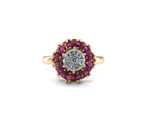 Load image into Gallery viewer, 14K yellow and white gold ring set with rubies and diamonds