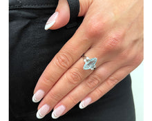 Load image into Gallery viewer, 18K white gold aquamarine and diamond ring.
