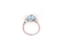 Load image into Gallery viewer, 18K white gold aquamarine and diamond ring.