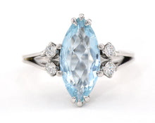 Load image into Gallery viewer, 18K white gold aquamarine and diamond ring.