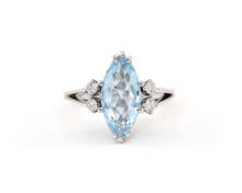 Load image into Gallery viewer, 18K white gold aquamarine and diamond ring.