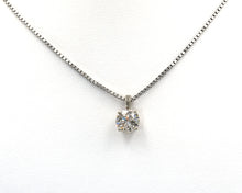 Load image into Gallery viewer, 14k white gold round diamond solitaire pendant on 14k white gold box link chain