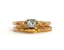 Load image into Gallery viewer, 14K yellow gold + 18k white gold diamond engagement ring and wedding band set.