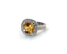 Load image into Gallery viewer, 14k white gold, citrine and diamond cocktail ring.