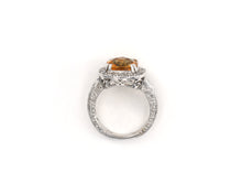 Load image into Gallery viewer, 14k white gold, citrine and diamond cocktail ring.
