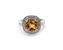 Load image into Gallery viewer, 14k white gold, citrine and diamond ring.