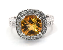 Load image into Gallery viewer, 14k white gold, citrine and diamond ring.