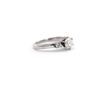 Load image into Gallery viewer, 14k white gold three stone round brilliant cut diamond engagement ring.