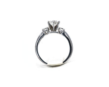 Load image into Gallery viewer, 14k white gold three stone round brilliant cut diamond engagement ring.