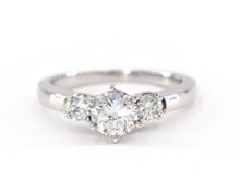 Load image into Gallery viewer, 14k white gold three stone round brilliant cut diamond engagement ring.