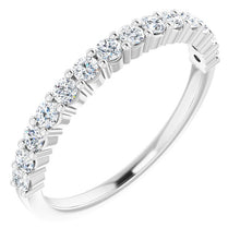 Load image into Gallery viewer, 14k white gold shared-prong 1/2CTW round brilliant cut diamond wedding band.
