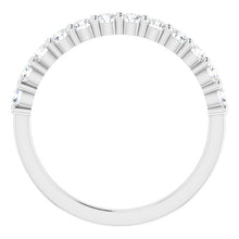 Load image into Gallery viewer, 14k white gold shared-prong 1/2CTW round brilliant cut diamond wedding band.