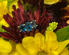 Load image into Gallery viewer, 14k yellow gold and London blue topaz three stone ring.