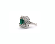 Load image into Gallery viewer, Estate 18K white gold ring set with emerald and diamonds.