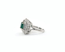 Load image into Gallery viewer, Estate 18K white gold ring set with emerald and diamonds.