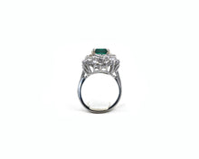 Load image into Gallery viewer, Estate 18K white gold ring set with emerald and diamonds.