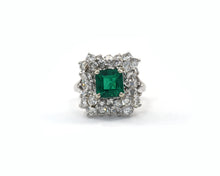 Load image into Gallery viewer, Estate 18K white gold ring set with emerald and diamonds.