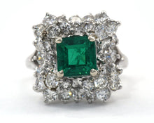Load image into Gallery viewer, Estate 18K white gold ring set with emerald and diamonds.