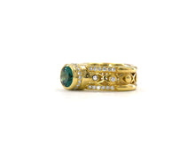 Load image into Gallery viewer, 18K yellow gold ring set with green tourmaline and diamonds.