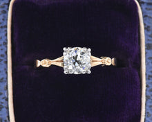 Load image into Gallery viewer, Vintage 14K yellow and white gold diamond solitaire engagement ring in box.