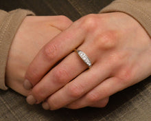 Load image into Gallery viewer, Antique 18K yellow gold ring with platinum top and Old European cut diamonds on hand.