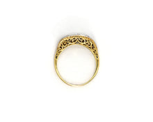 Load image into Gallery viewer, Antique 18K yellow gold ring with platinum top and Old European cut diamonds throughview.