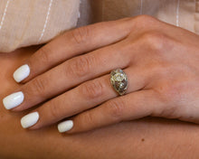 Load image into Gallery viewer, Antique 18k white gold filigree and diamond ring.