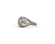 Load image into Gallery viewer, Antique 18k white gold filigree and diamond ring.
