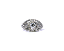 Load image into Gallery viewer, Antique 18k white gold filigree and diamond ring.