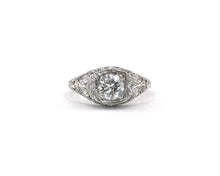 Load image into Gallery viewer, Antique platinum ring set with a GIA certified round brilliant cut diamond.
