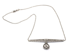 Load image into Gallery viewer, 14k White Gold Vintage Bar Pendant Necklace Set With Old Mine cut Diamonds