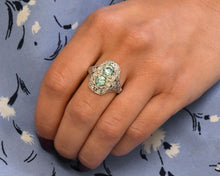 Load image into Gallery viewer, Antique platinum blue zircon and diamond ring.