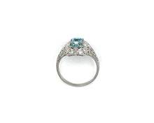 Load image into Gallery viewer, Antique platinum blue zircon and diamond ring.