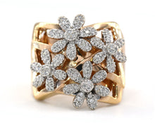 Load image into Gallery viewer, Estate 14K Yellow Gold Signed Sonia B Diamond Flowers Ring