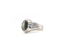 Load image into Gallery viewer, Estate Platinum Ring Set With GIA Certified Natural Cat's Eye Chrysoberyl And Diamonds
