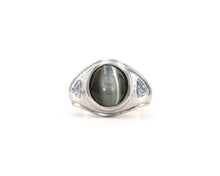 Load image into Gallery viewer, Estate Platinum Ring Set With GIA Certified Natural Cat's Eye Chrysoberyl And Diamonds