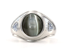 Load image into Gallery viewer, Estate Platinum Ring Set With GIA Certified Natural Cat's Eye Chrysoberyl And Diamonds