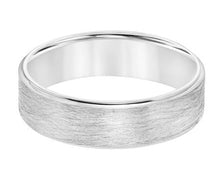 Load image into Gallery viewer, Men's 14k white gold wedding band featuring a textured wire-brushed center finish with polished rounded edges.